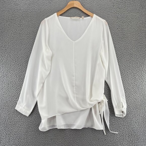 Soft Surroundings Top Womens Small White Layered Side Tie Long Sleeves Blouse - Picture 1 of 8
